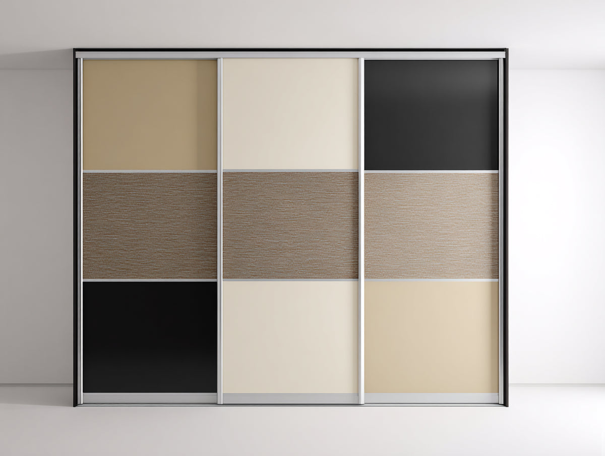 Kleiderschrank 240x60x220 cm - Beige-Schwarz-Braun-Silber - modernes Design mit 3 Schiebetüren