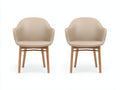 Esszimmerstühle aus Kunstleder 60 x 58 x 82 cm - Beige-Natur - 2er-Set mit Armlehnen und Holzbeinen