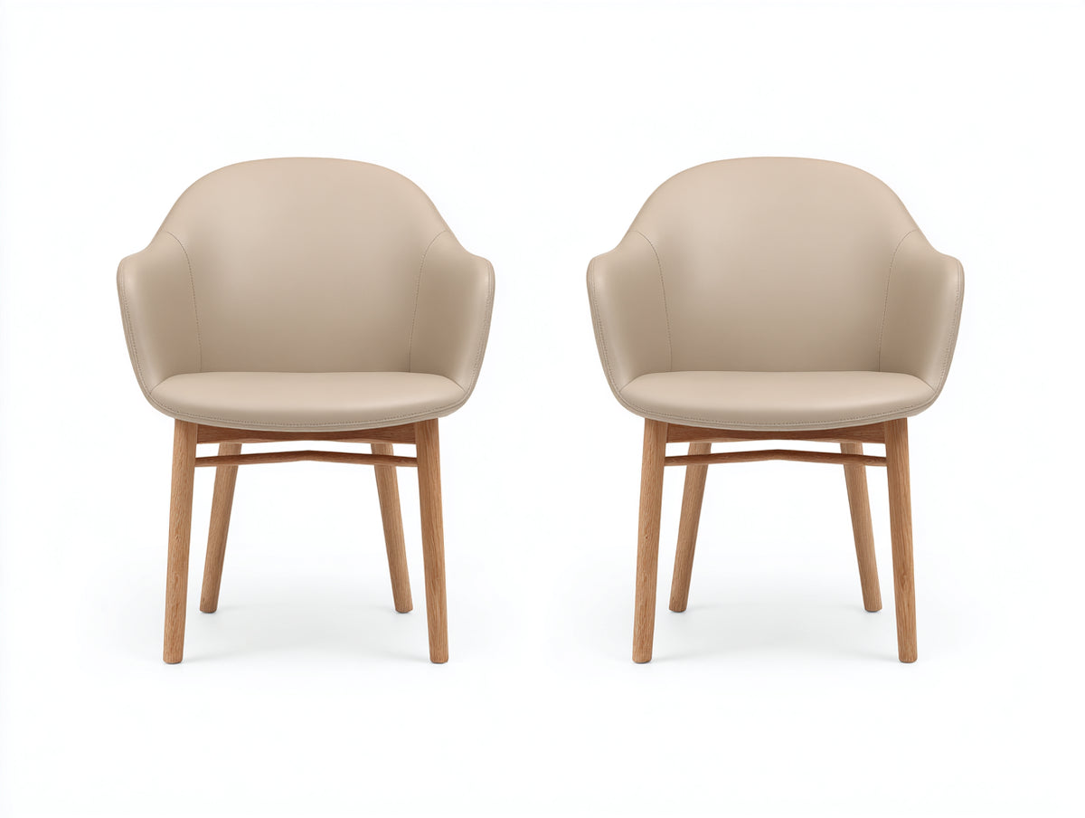 Esszimmerstühle aus Kunstleder 60 x 58 x 82 cm - Beige-Natur - 2er-Set mit Armlehnen und Holzbeinen