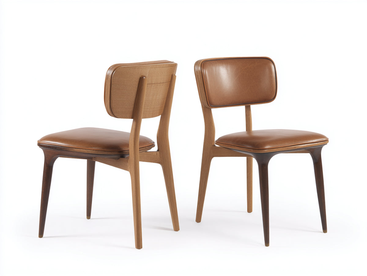 Esszimmerstühle Lederoptik 52x56x82 cm - Cognac-Naturholz-Dunkelbraun - modernes Design mit gepolsterter Rückenlehne