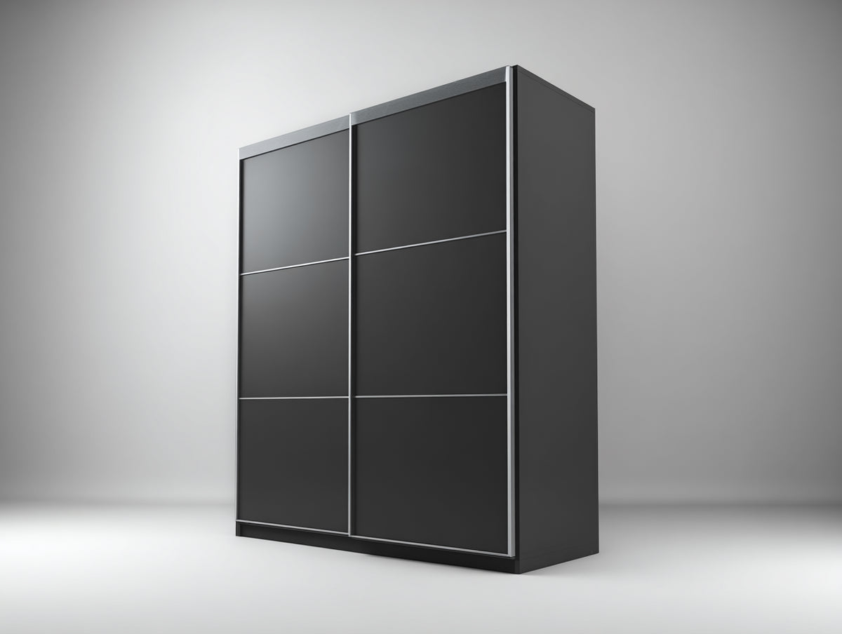 Kleiderschrank mit Schiebetüren 180 x 60 x 220 cm - Schwarz - 2 Türen im modernen geradlinigen Design