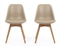 Esszimmerstühle mit Polsterung 55 x 50 x 84 cm - Beige-Naturholz - 2er Set mit Schalensitz und Holzbeinen