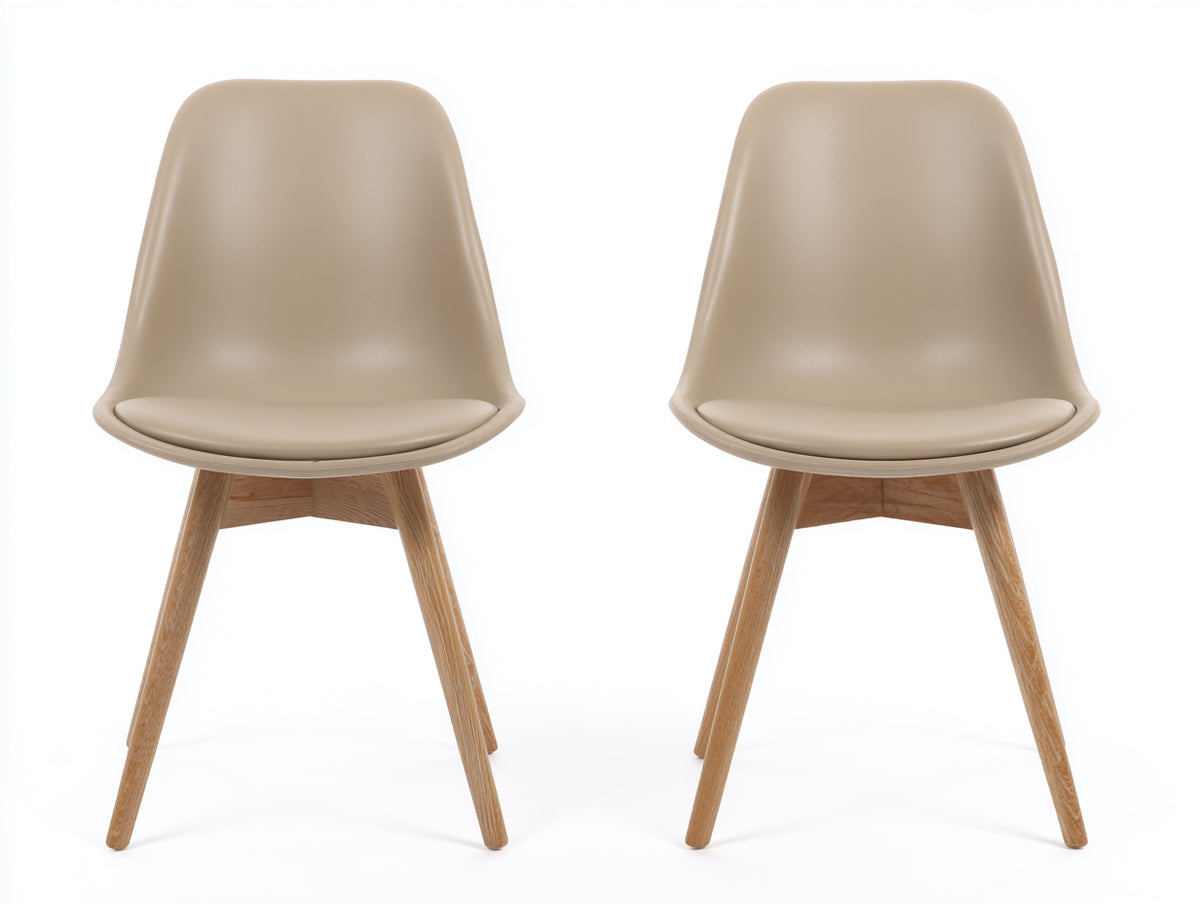 Esszimmerstühle mit Polsterung 55 x 50 x 84 cm - Beige-Naturholz - 2er Set mit Schalensitz und Holzbeinen