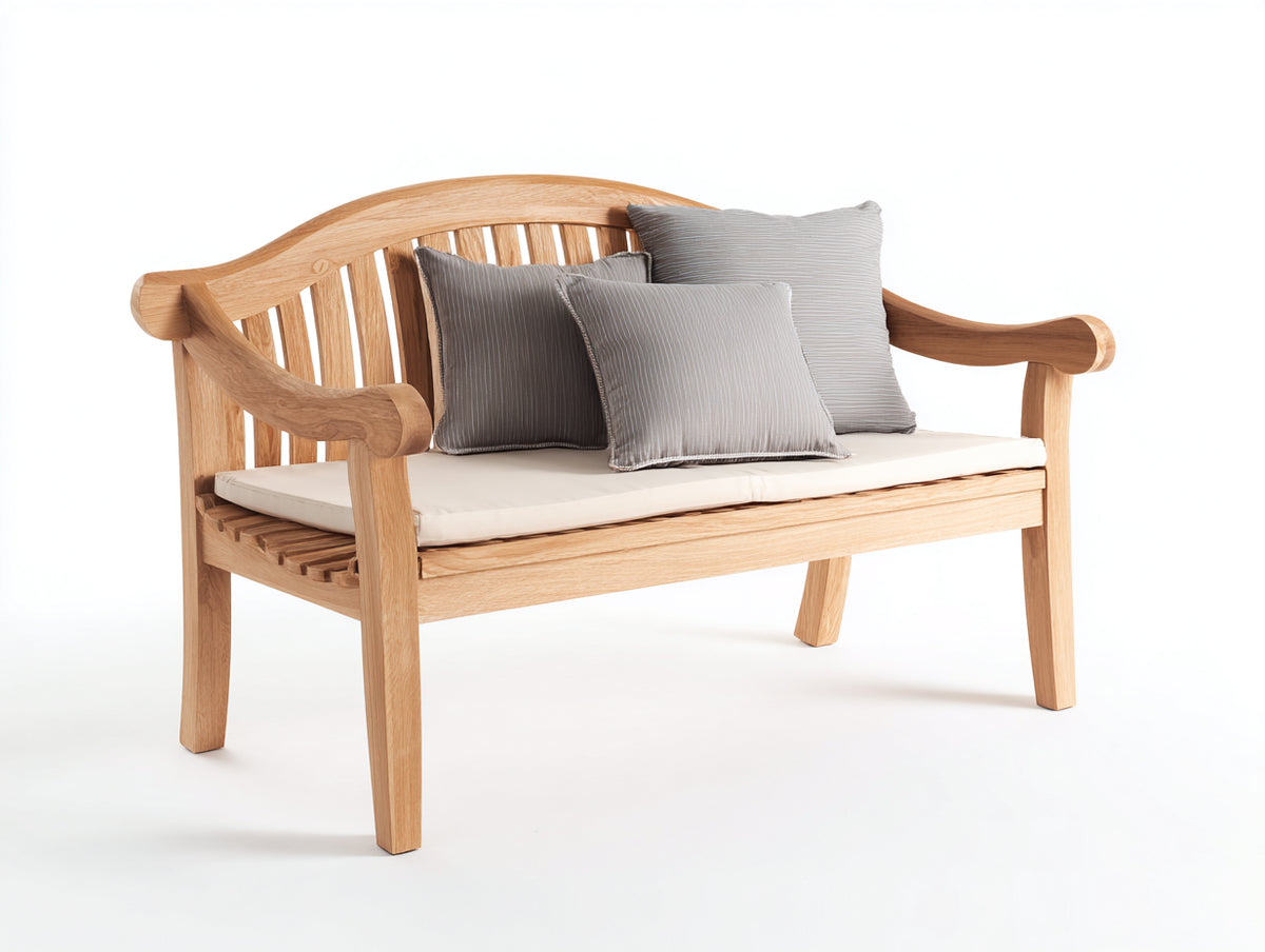 Gartenbank Holz 150 x 65 x 90 cm - Naturholz-Weiß - geschwungene Armlehnen mit klassischer Rückenlehne