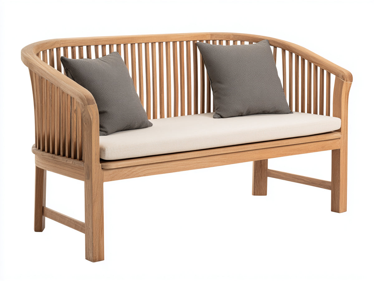 Gartenbank aus Holz 140 x 65 x 88 cm - Natur-Creme - 2-Sitzer mit umlaufender Rückenlehne und Armlehnen