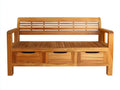 Gartenbank aus Holz 150 x 60 x 90 cm - Natur - Lattenkonstruktion mit 3 Schubladen unter der Sitzfläche