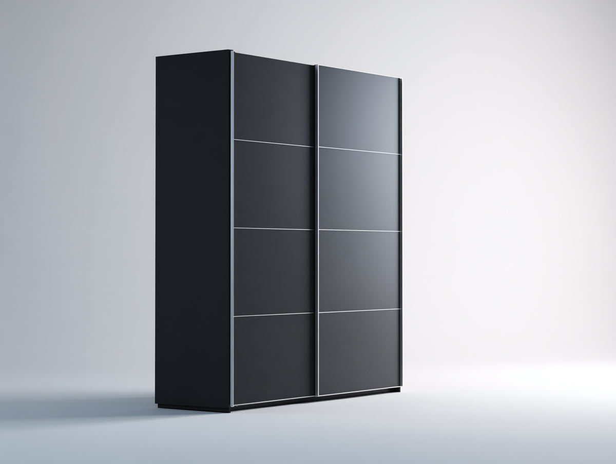 Kleiderschrank 160 x 60 x 200 cm - Schwarz - modernes Design mit 2 Schiebetüren
