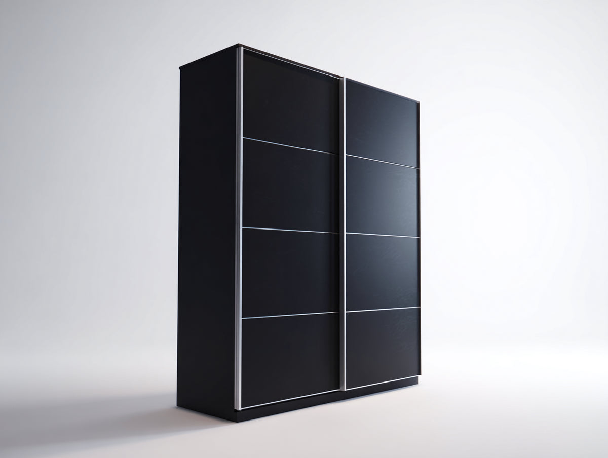 Kleiderschrank 160 x 60 x 210 cm - Schwarz-Silber - 2 Schiebetüren mit modernem Design