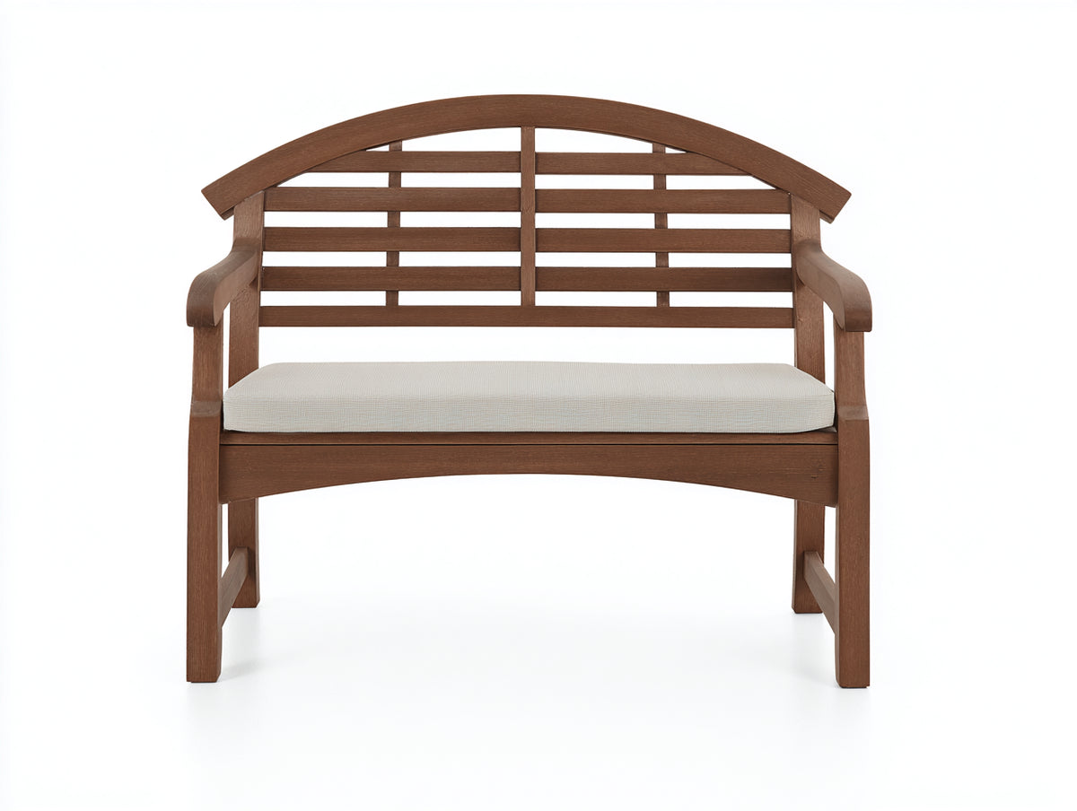Gartenbank Holz 130 x 62 x 92 cm - Braun-Beige - geschwungene Rückenlehne mit Armlehnen