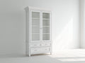 Vitrinen Holz und Glas 110x45x200 cm - Weiß - klassisches Design mit 2 Glastüren und 3 Schubladen
