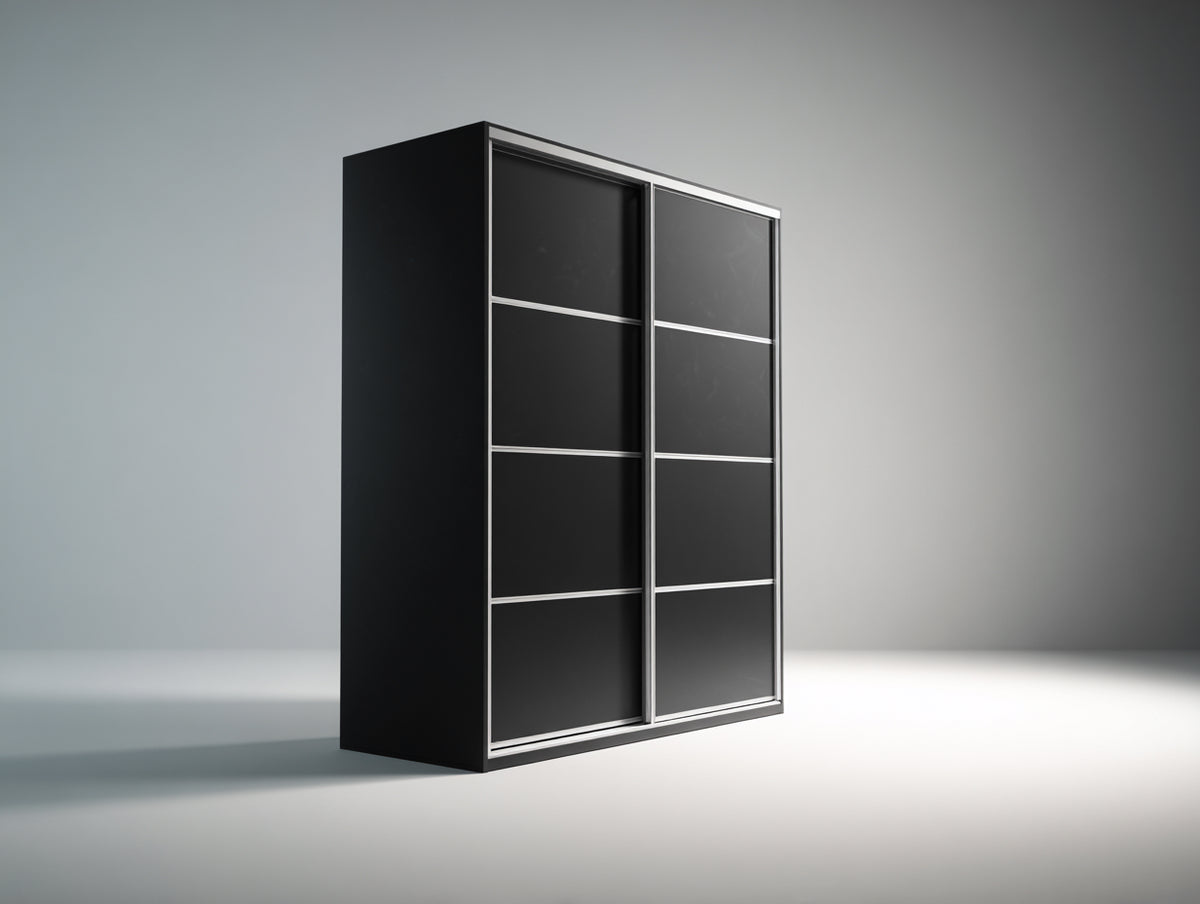 Kleiderschrank aus Holzwerkstoff 180 x 65 x 220 cm - Schwarz-Silber - Mit 2 Schiebetüren im modernen Design