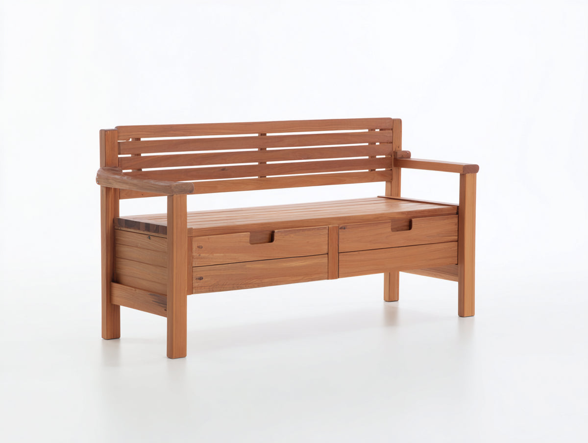 Gartenbank Holz 160x60x90 cm - Naturholz - klassische 3-Sitzer Bank mit Stauraum