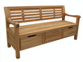 Gartenbank aus Holz 180 x 65 x 90 cm - Naturholz - 3 Schubladen mit Lamellenrücken und Armlehnen