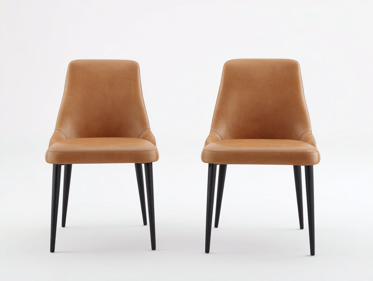 Esszimmerstühle aus Kunstleder 52 x 58 x 86 cm - Cognac-Schwarz - 2er-Set mit Metallbeinen