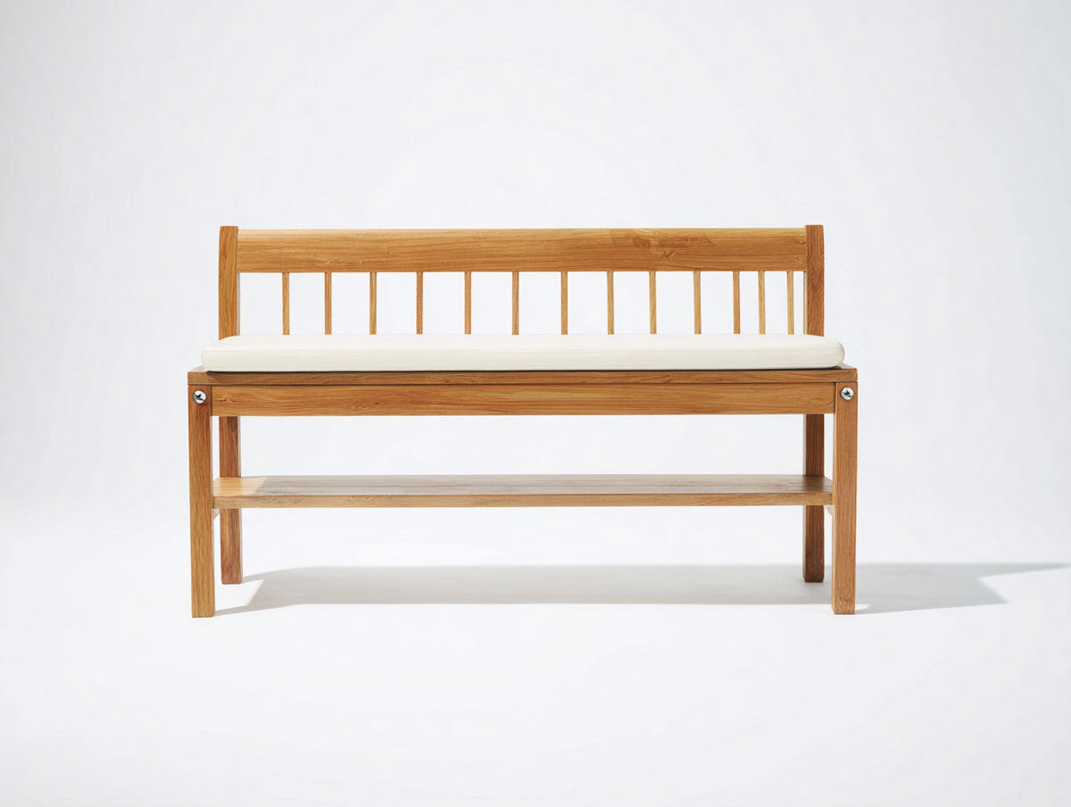 Gartenbank aus Holz 150 x 55 x 85 cm - Naturholz - Geradlinige Rückenlehne mit unterer Ablage