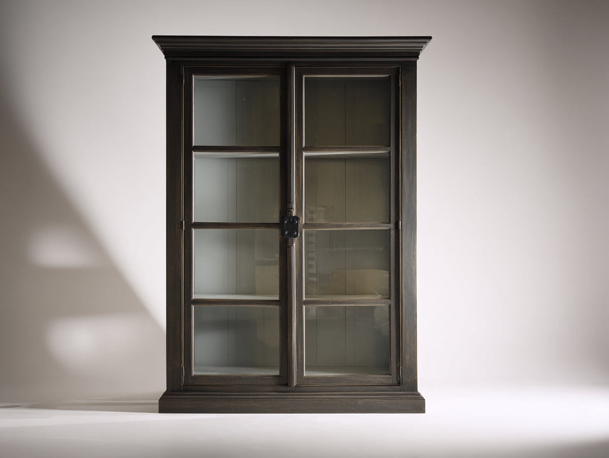 Vitrine aus Holz und Glas 100 x 40 x 160 cm - Dunkelbraun - klassisches Design mit 2 Glastüren