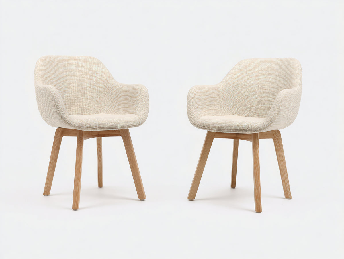Esszimmerstühle aus Stoff 60 x 60 x 84 cm - Creme-Natur - 2er-Set mit Armlehnen und Holzbeinen