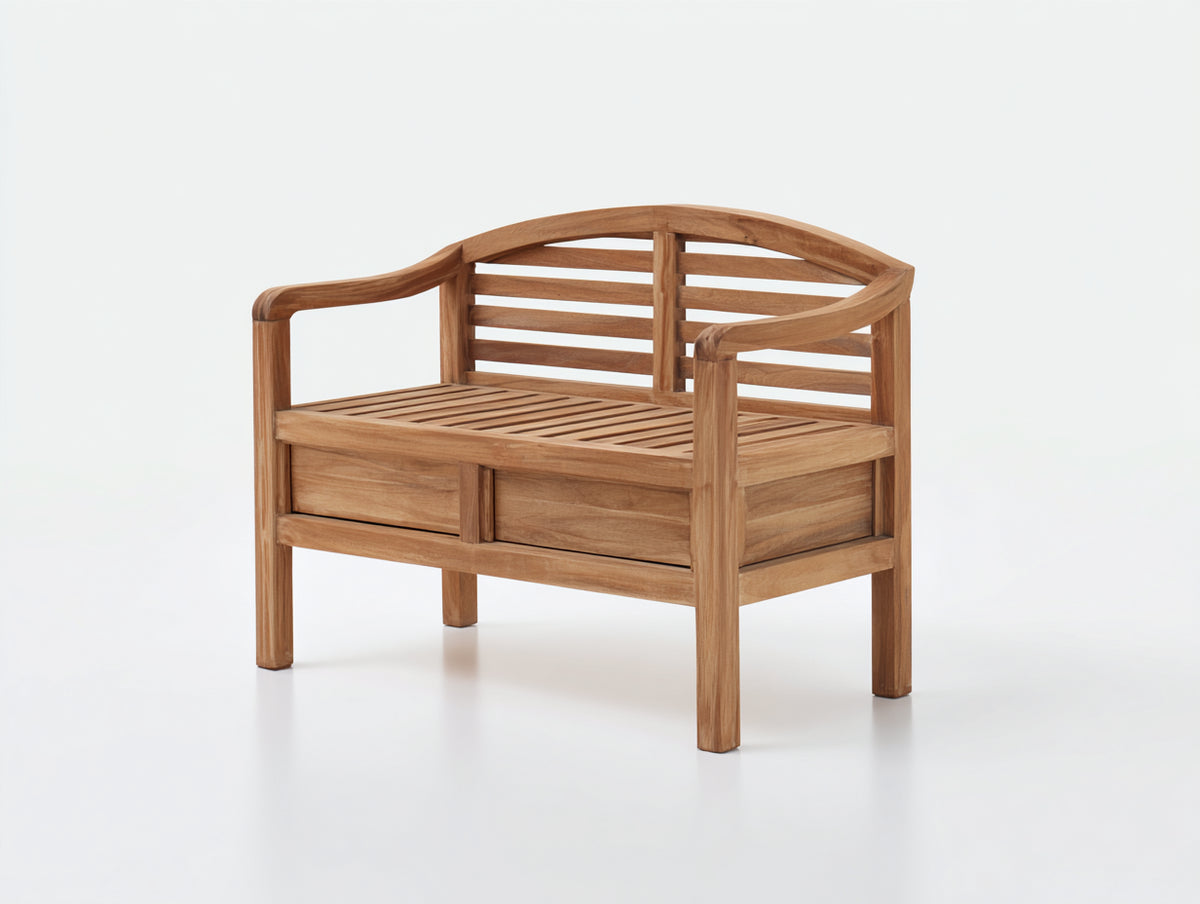 Gartenbank aus Holz 100 x 60 x 90 cm - Natur - kompaktes Design mit Lattenlehne und 2 Schubladen